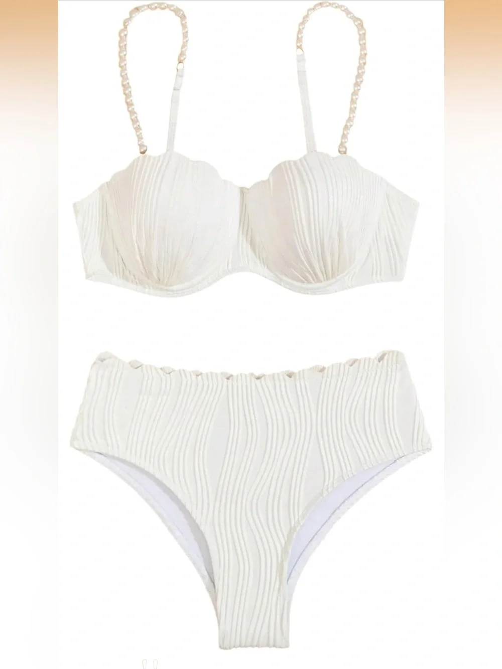 MakeMeChic High Waisted Bikini Sets Textured Beaded Scallop Trim M. 2377/bb6-1